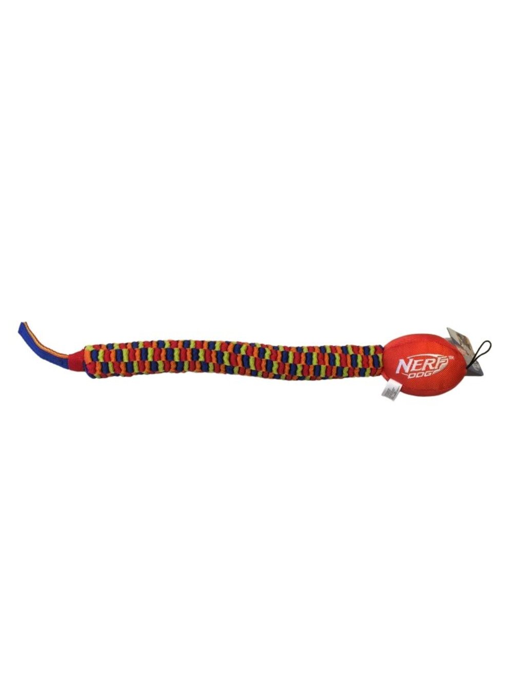 NERF Dog Blue Orange Neon Green Red Squeak 24" Braided Tail Football
